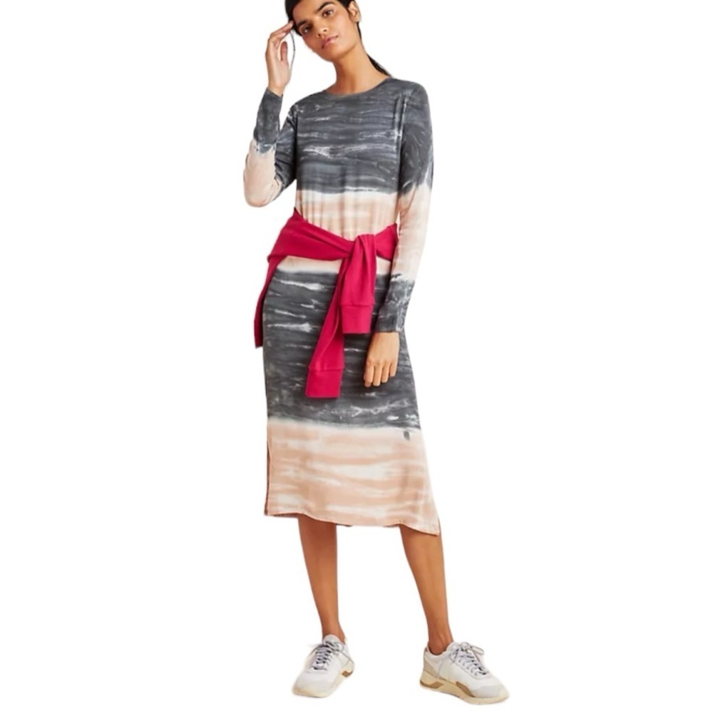 ANTHROPOLOGIE Dolan Trina Tie-Dye Midi Dress size XS Extra‎ Small Pink Gray